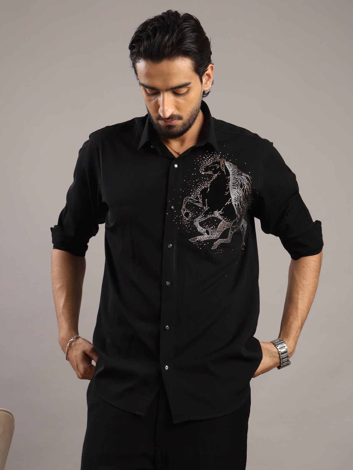 Silver Stallion Black Party Wear Shirt for Men