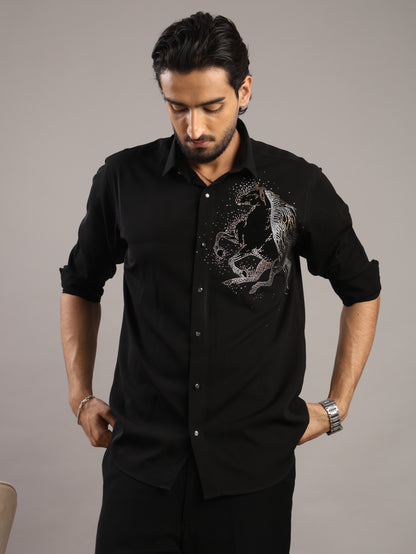 Silver Stallion Black Party Wear Shirt for Men