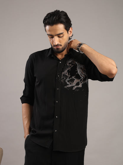 Silver Stallion Black Party Wear Shirt for Men
