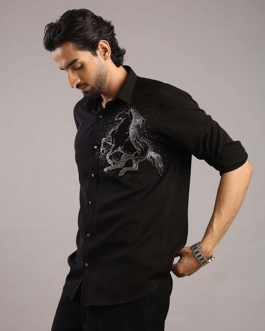 Silver Stallion Black Party Wear Shirt for Men