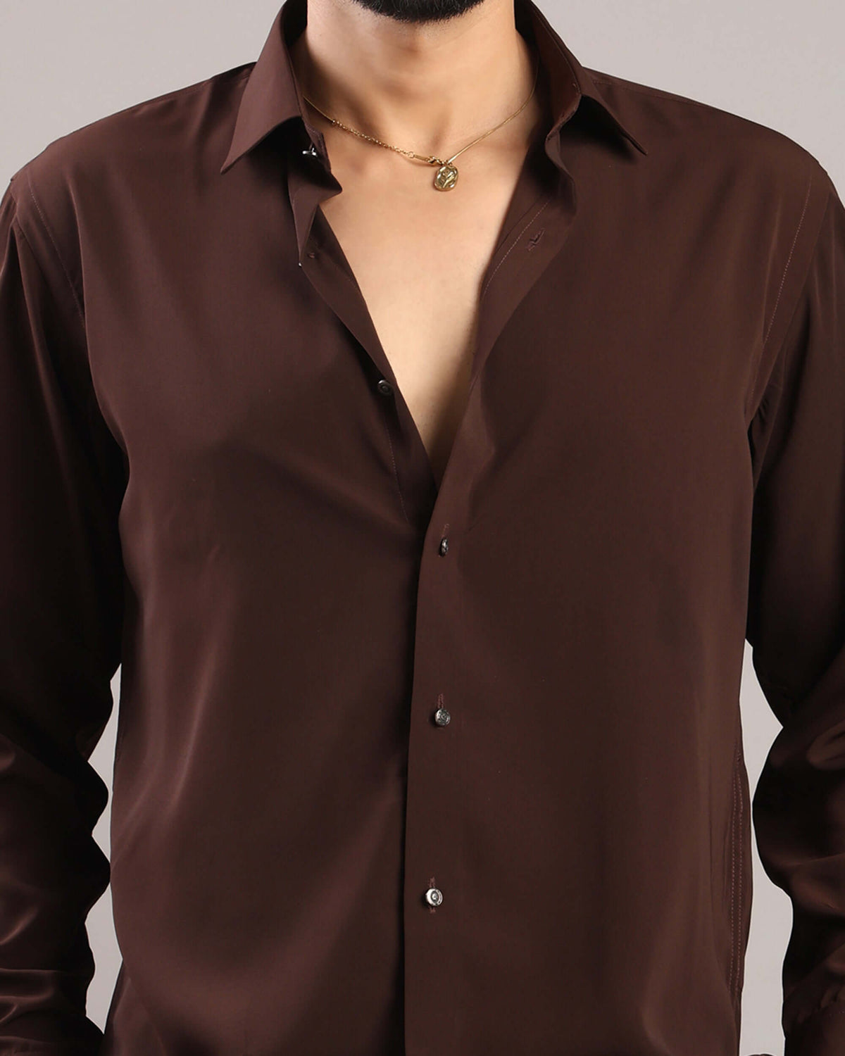 Men’s Dark Brown Solid Korean Party Wear Shirt | Crease India