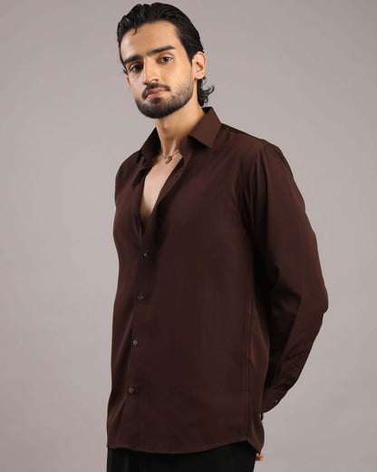 Men’s Dark Brown Solid Korean Party Wear Shirt | Crease India