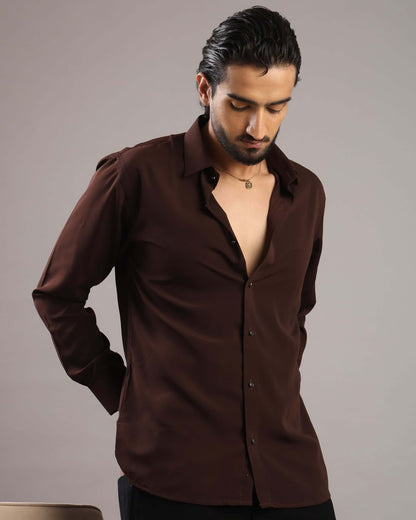 Men’s Dark Brown Solid Korean Party Wear Shirt | Crease India