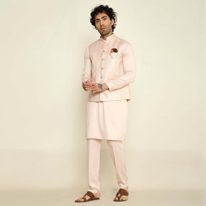 Pink Sequence Embroidered Kurta Koti Set for Men