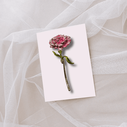 Men's Pink Flower Brooch Lapel Pin displayed on a soft fabric background, ideal for formal wear and special occasions.