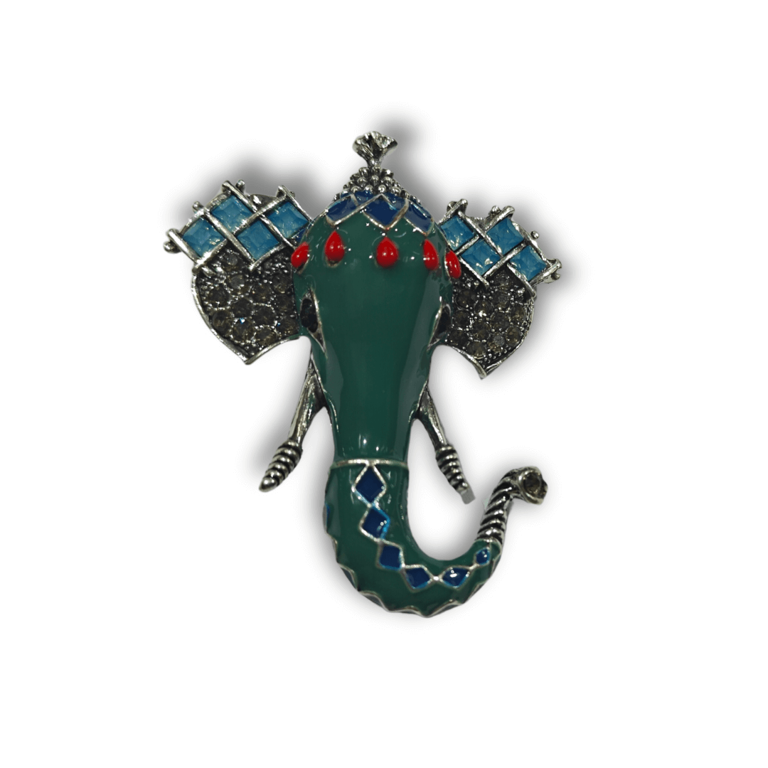 Men's Green Ganesha Brooch Lapel Pin designed for tuxedos, sherwanis, and festive events.