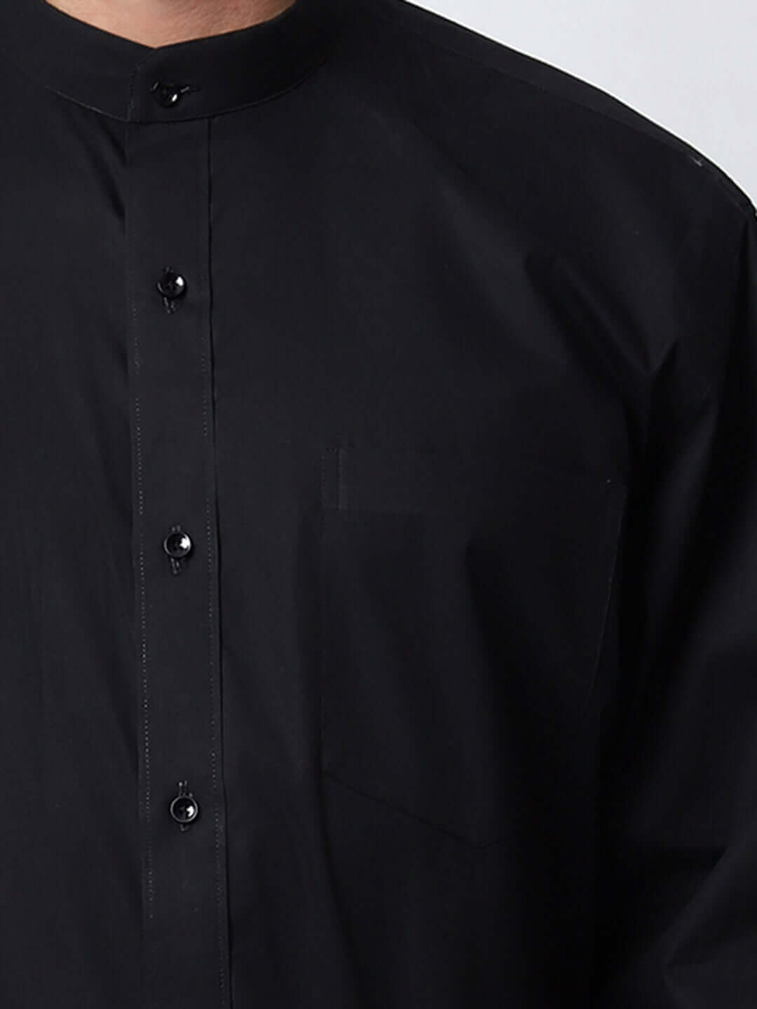 Black Mandarin Collar Shirt for Men, perfect for daily office wear, business meetings and formal occasions. Perfect mandarin collar shirt for men by Crease India.
