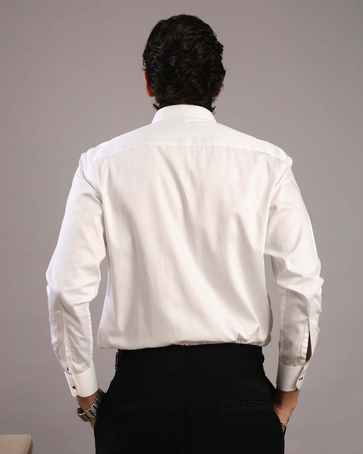Back view of Men’s Ripple White Formal Tuxedo Shirt by Crease India