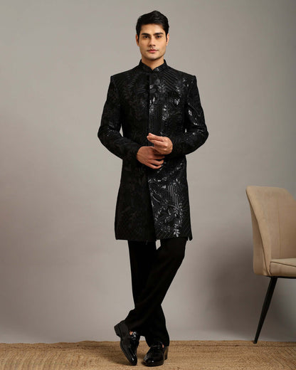 Kosha Textured Black Indo Western Dress for Men