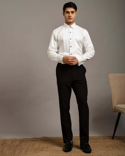 Classic Pintex White Tuxedo Shirt with Spread Collar and French Cuffs