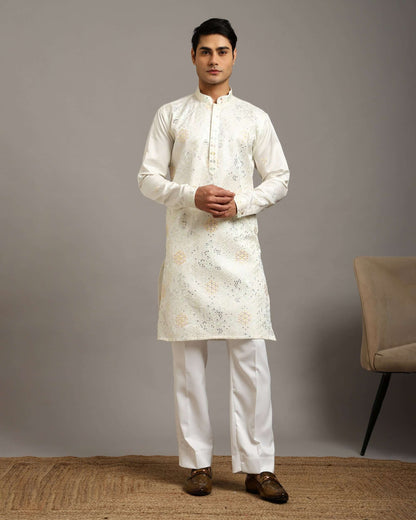 Ira Floral Embroidery Day Wedding Ivory Kurta for Men