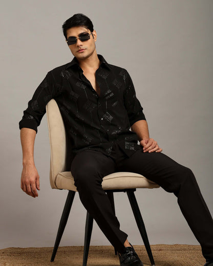 Aarv Printed Black Party Shirt for Men