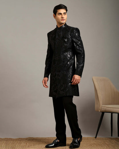 Kosha Textured Black Indo Western Dress for Men