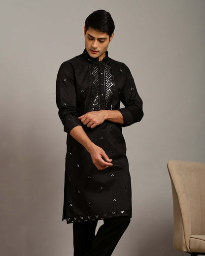 Noor Black Cocktail Kurta for Men with Embroidery Work