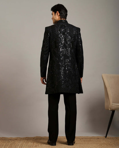 Kosha Textured Black Indo Western Dress for Men
