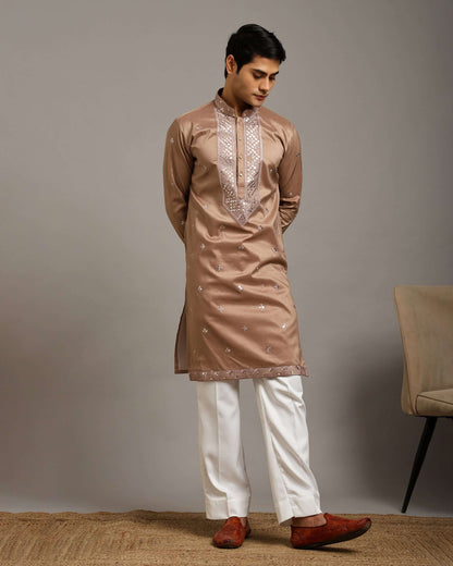 Noor Champagne Gold Kurta for Men with Embroidery Work