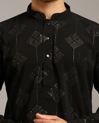 Aarv Printed Black Sangeet Kurta for Men