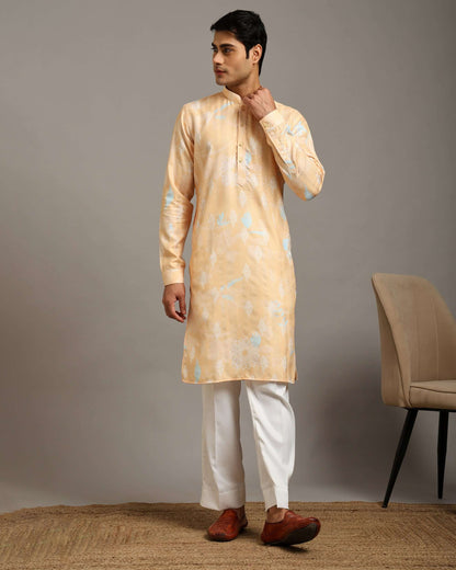 Sama Cotton Printed Yellow Haldi Kurta for Men
