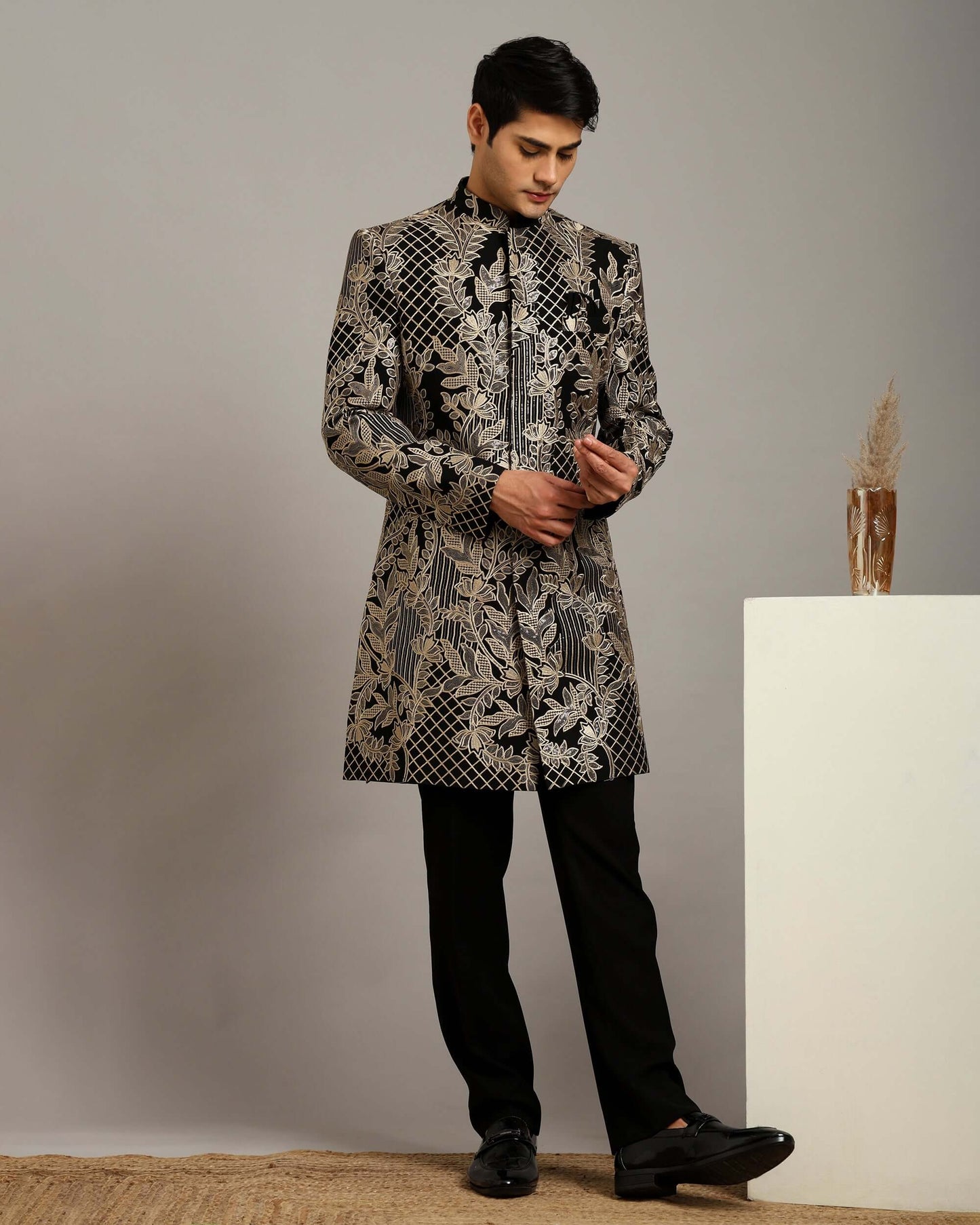 Kosha Floral Black Indo Western Dress for Men