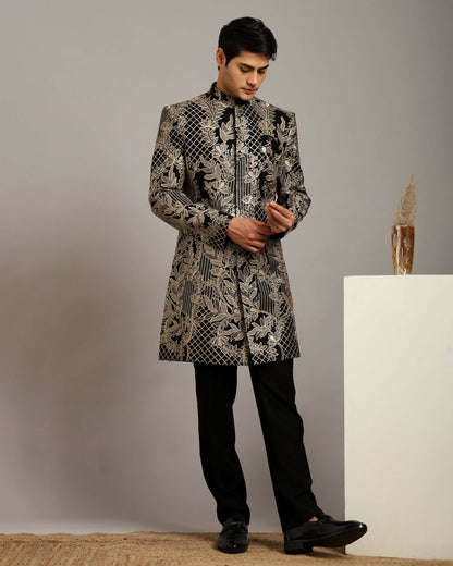 Kosha Floral Black Indo Western Dress for Men