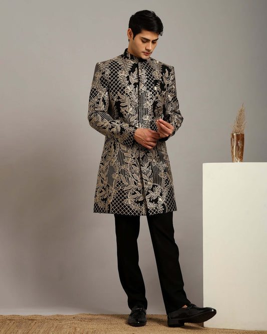 Kosha Floral Black Indo Western Dress for Men