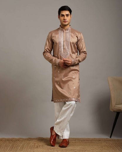 Noor Champagne Gold Kurta for Men with Embroidery Work