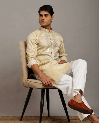 Noor Ivory Engagement Kurta for Men with Embroidery Work