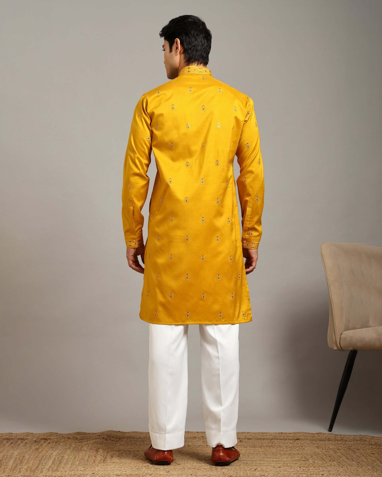 Noor Yellow Haldi Kurta for Men with Embroidery Work