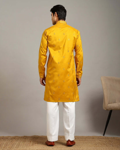 Noor Yellow Haldi Kurta for Men with Embroidery Work