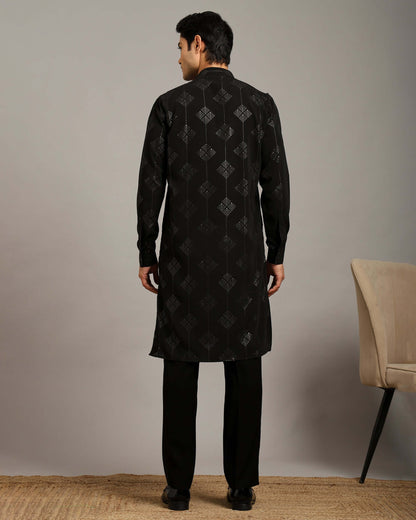 Aarv Printed Black Sangeet Kurta for Men