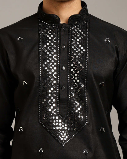 Noor Black Cocktail Kurta for Men with Embroidery Work