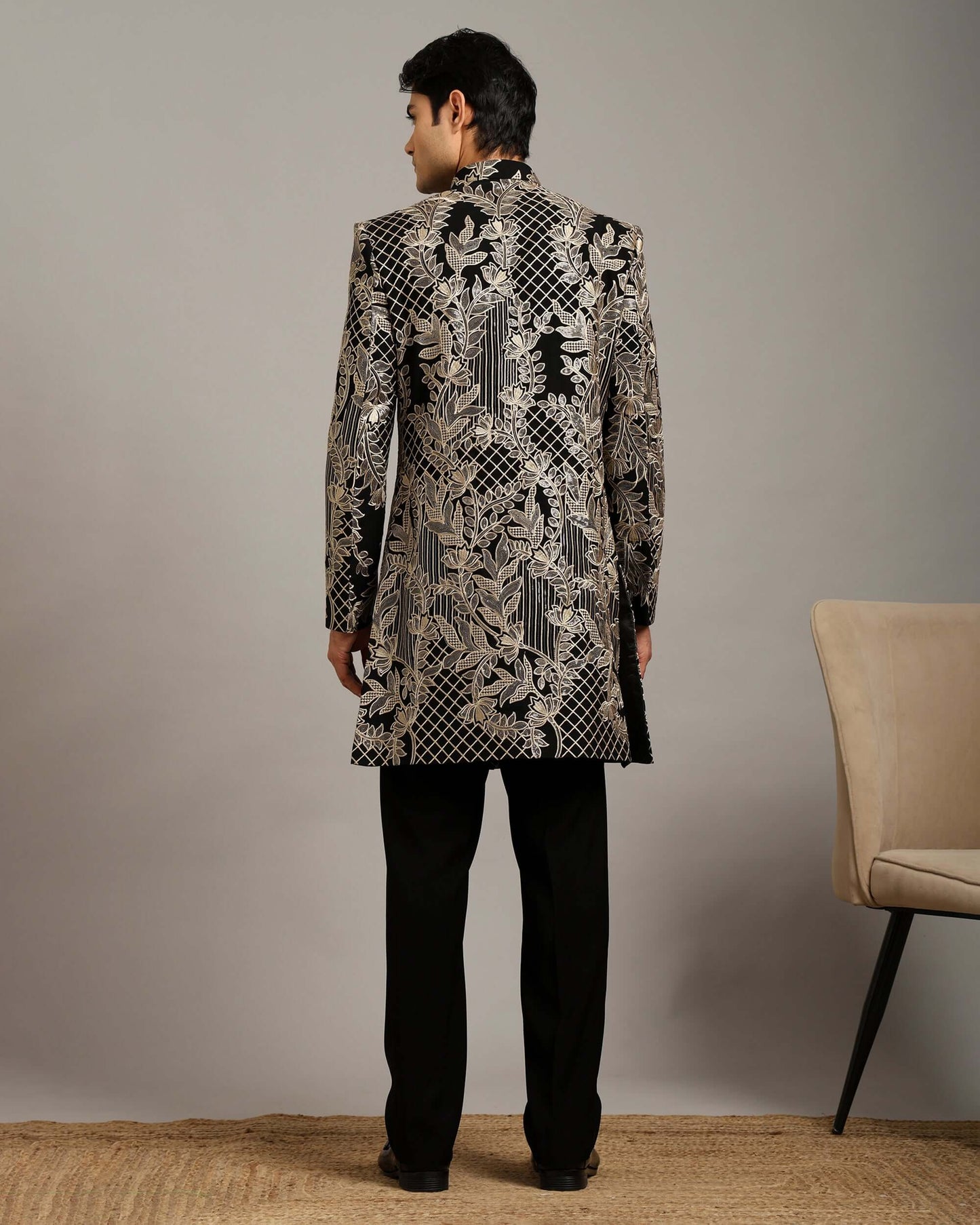 Kosha Floral Black Indo Western Dress for Men