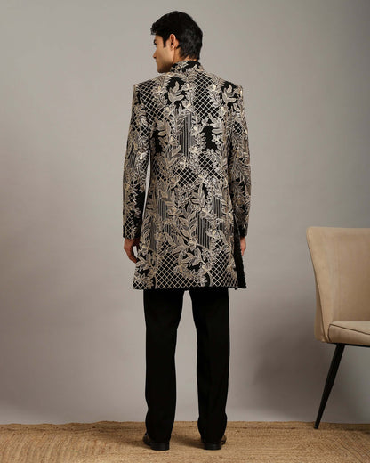 Kosha Floral Black Indo Western Dress for Men