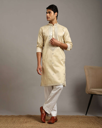 Noor Ivory Engagement Kurta for Men with Embroidery Work