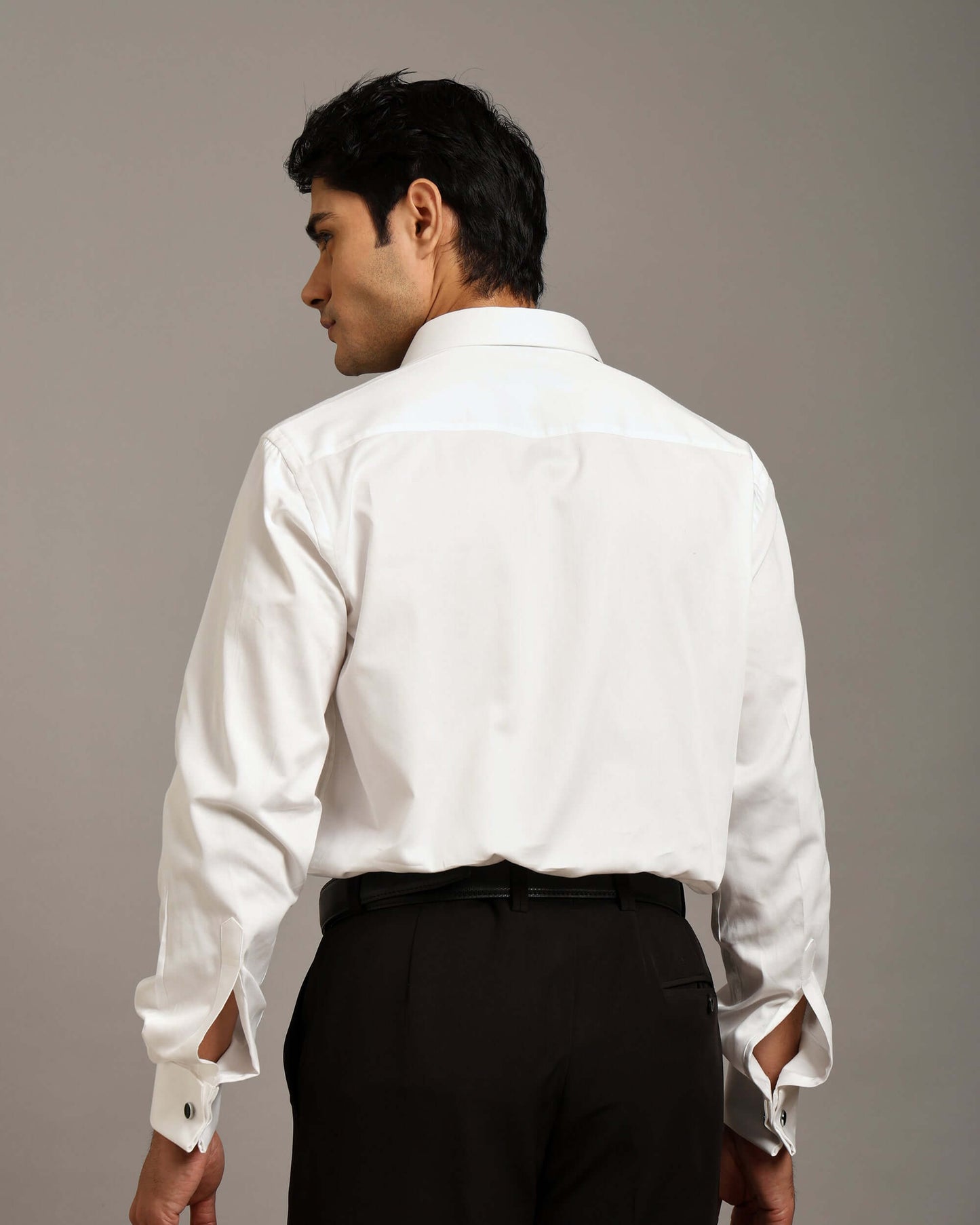 Wide Pintex White Tuxedo Shirt for Men with French Cuffs