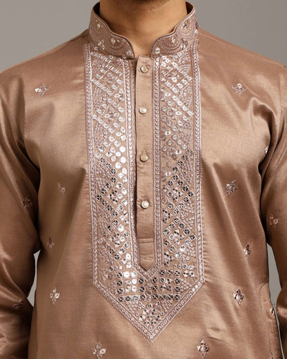 Noor Champagne Gold Kurta for Men with Embroidery Work