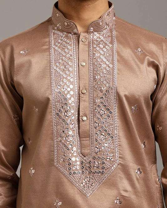 Noor Champagne Gold Kurta for Men with Embroidery Work