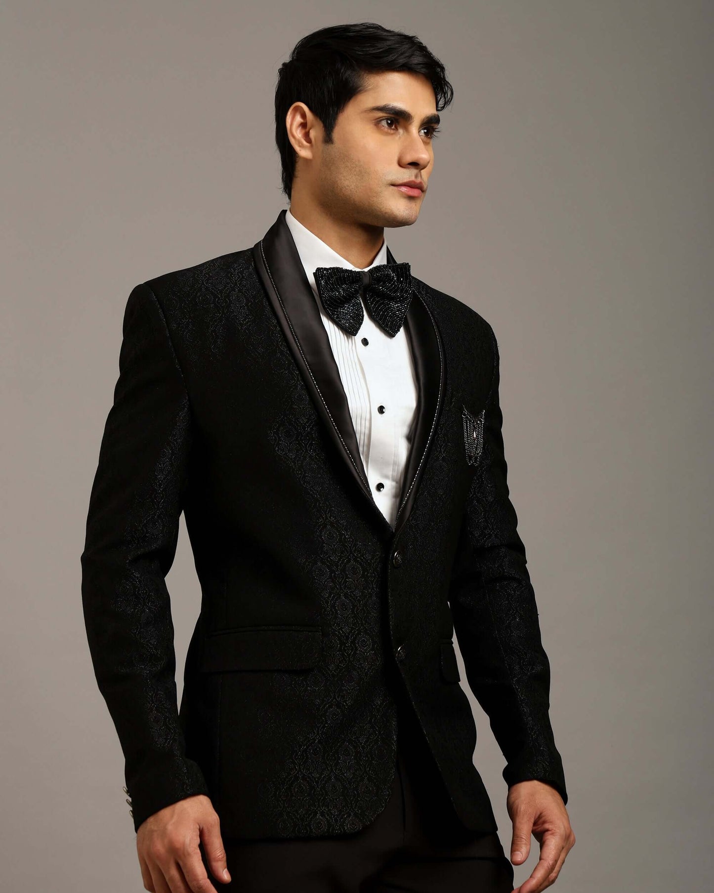 Classic Pintex White Tuxedo Shirt with Spread Collar and French Cuffs