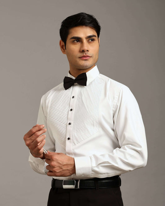 Chevron Pleated White Tuxedo Shirt for Men