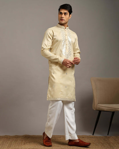 Noor Ivory Engagement Kurta for Men with Embroidery Work
