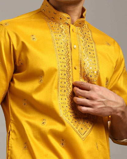 Noor Yellow Haldi Kurta for Men with Embroidery Work