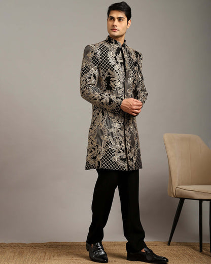 Kosha Floral Black Indo Western Dress for Men