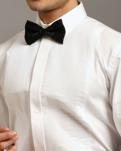 Wide Pintex White Tuxedo Shirt for Men with French Cuffs