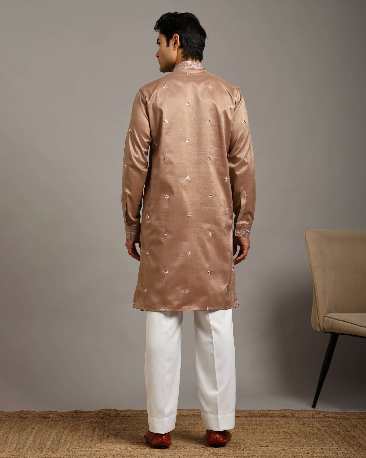 Noor Champagne Gold Kurta for Men with Embroidery Work