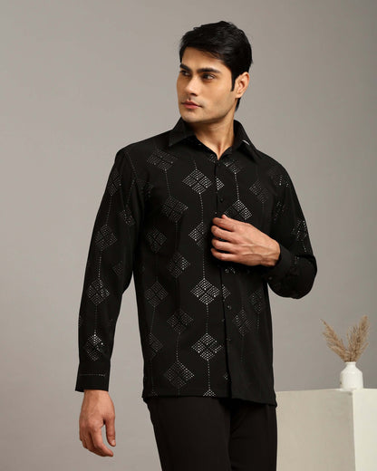 Aarv Printed Black Party Shirt for Men