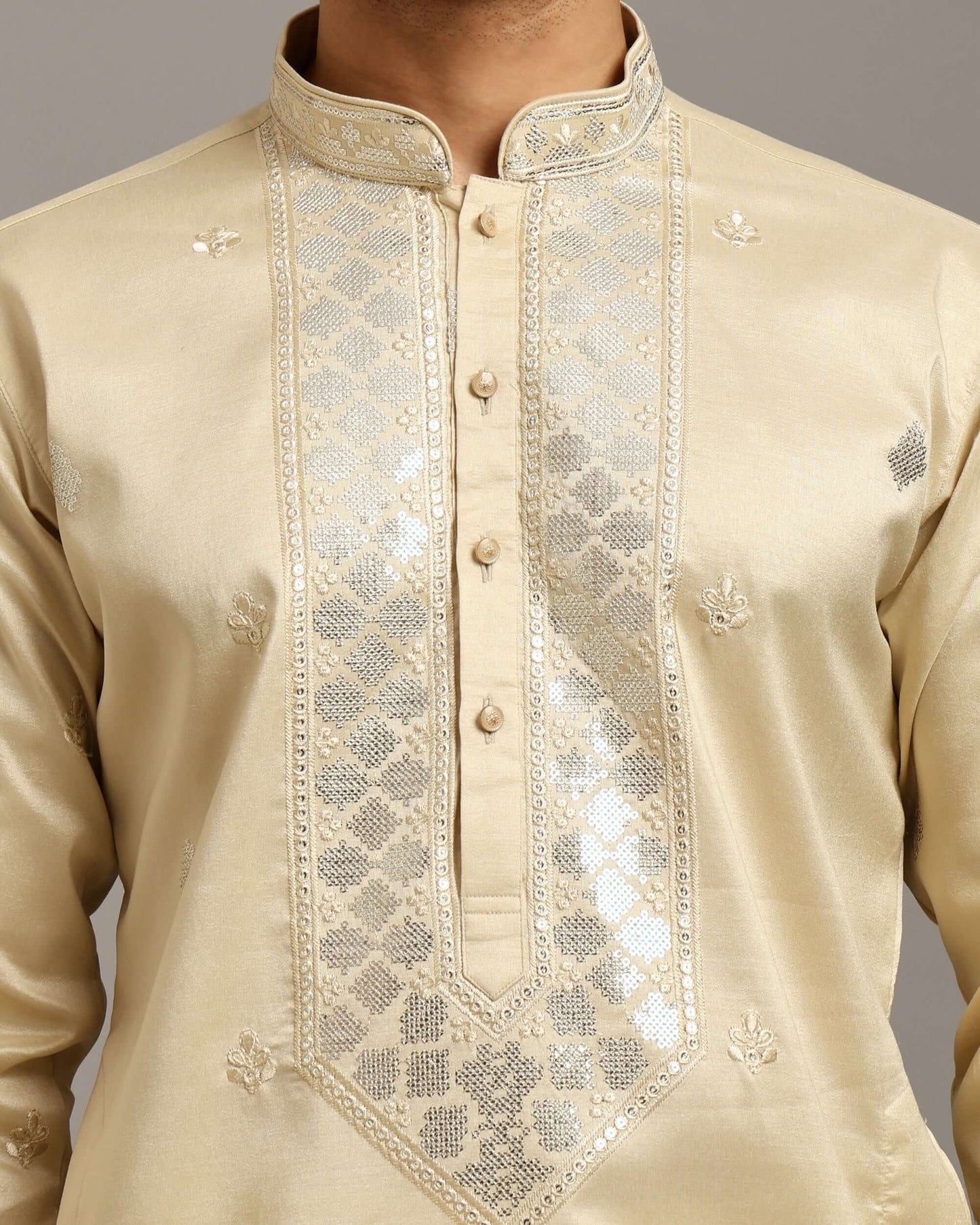 Noor Ivory Engagement Kurta for Men with Embroidery Work