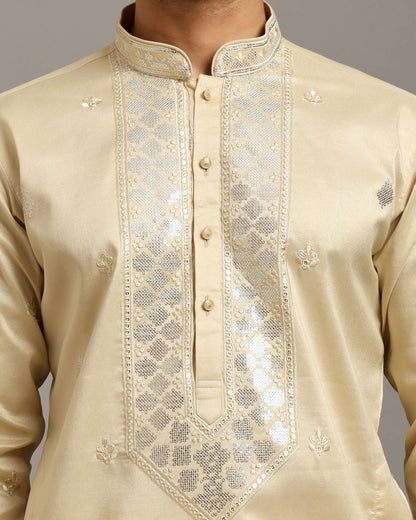 Noor Ivory Engagement Kurta for Men with Embroidery Work
