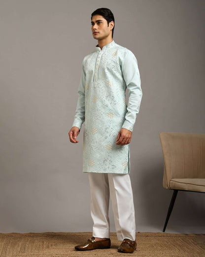 Ira Floral Embroidery Wedding Sky Blue Kurta for Men