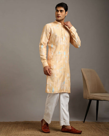 Sama Cotton Printed Yellow Haldi Kurta for Men
