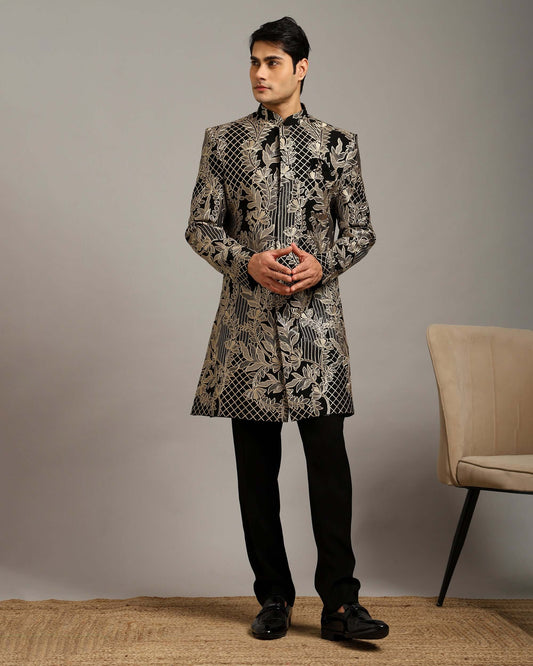 Kosha Floral Black Indo Western Dress for Men
